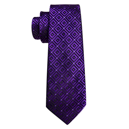 Purple Hyacinth Plaid Silk Tie, Pocket Square and Cufflinks Set tie sets    - Sophisticated Gentlemen