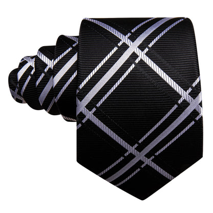 Black White Striped Silk Tie, Pocket Square and Cufflinks Set tie sets    - Sophisticated Gentlemen