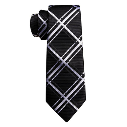 Black White Striped Silk Tie, Pocket Square and Cufflinks Set tie sets    - Sophisticated Gentlemen