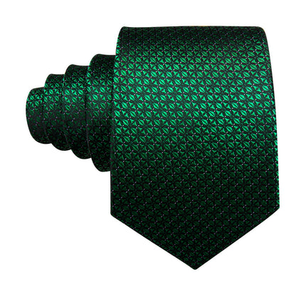 Green Novelty Plaid Silk Tie, Pocket Square and Cufflinks Set tie sets    - Sophisticated Gentlemen