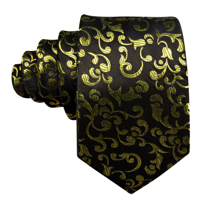 Black Yellow Floral Silk Tie, Pocket Square and Cufflinks Set tie sets    - Sophisticated Gentlemen