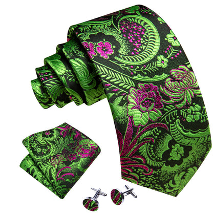 Green Red Violet Paisley Silk Tie, Pocket Square and Cufflinks Set tie sets    - Sophisticated Gentlemen