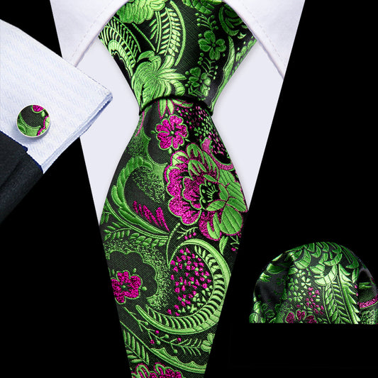 Green Red Violet Paisley Silk Tie, Pocket Square and Cufflinks Set tie sets    - Sophisticated Gentlemen