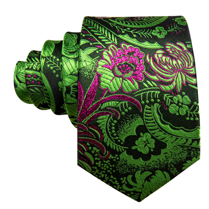 Green Red Violet Paisley Silk Tie, Pocket Square and Cufflinks Set tie sets    - Sophisticated Gentlemen