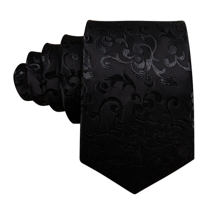 Luxury Black Floral Silk Tie, Pocket Square and Cufflinks Set tie sets    - Sophisticated Gentlemen