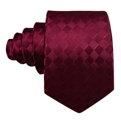 Burgundy Plaid Silk Tie, Pocket Square and Cufflinks Set tie sets    - Sophisticated Gentlemen