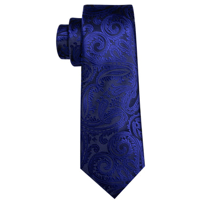Blue Black Paisley Silk Tie, Pocket Square and Cufflinks Set tie sets    - Sophisticated Gentlemen