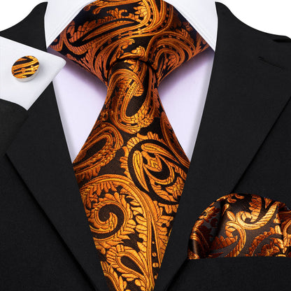 Brown Black Paisley Silk Tie, Pocket Square and Cufflinks Set tie sets    - Sophisticated Gentlemen