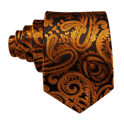 Brown Black Paisley Silk Tie, Pocket Square and Cufflinks Set tie sets    - Sophisticated Gentlemen