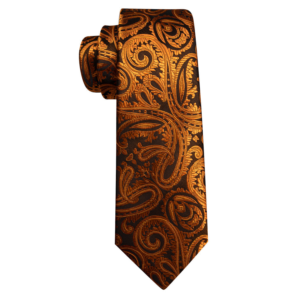Brown Black Paisley Silk Tie, Pocket Square and Cufflinks Set tie sets    - Sophisticated Gentlemen