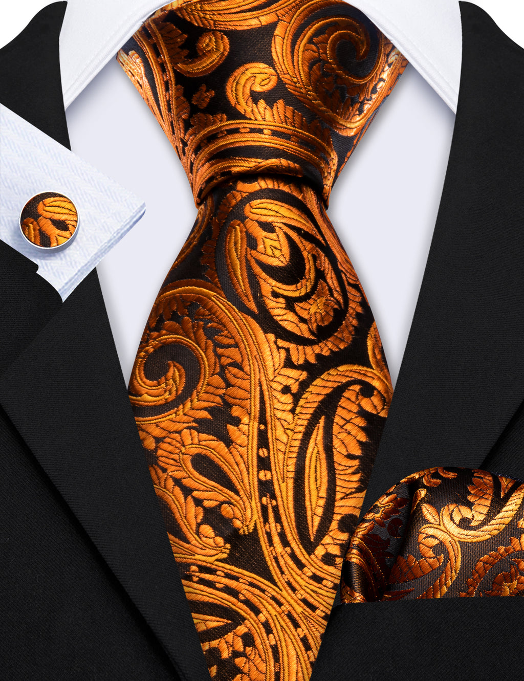 Brown Black Paisley Silk Tie, Pocket Square and Cufflinks Set tie sets    - Sophisticated Gentlemen