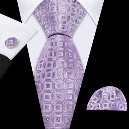 Pastel Purple Plaid Tie, Pocket Square and Cufflinks Set tie sets    - Sophisticated Gentlemen