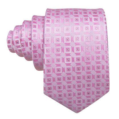 Pink Novetly Plaid Silk Tie, Pocket Square and Cufflinks Set tie sets    - Sophisticated Gentlemen