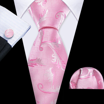 Pink White Floral Silk Tie, Pocket Square and Cufflinks Set tie sets    - Sophisticated Gentlemen