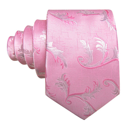 Pink White Floral Silk Tie, Pocket Square and Cufflinks Set tie sets    - Sophisticated Gentlemen
