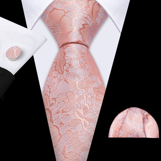 Baby Pink Floral Silk Tie, Pocket Square and Cufflinks Set tie sets    - Sophisticated Gentlemen