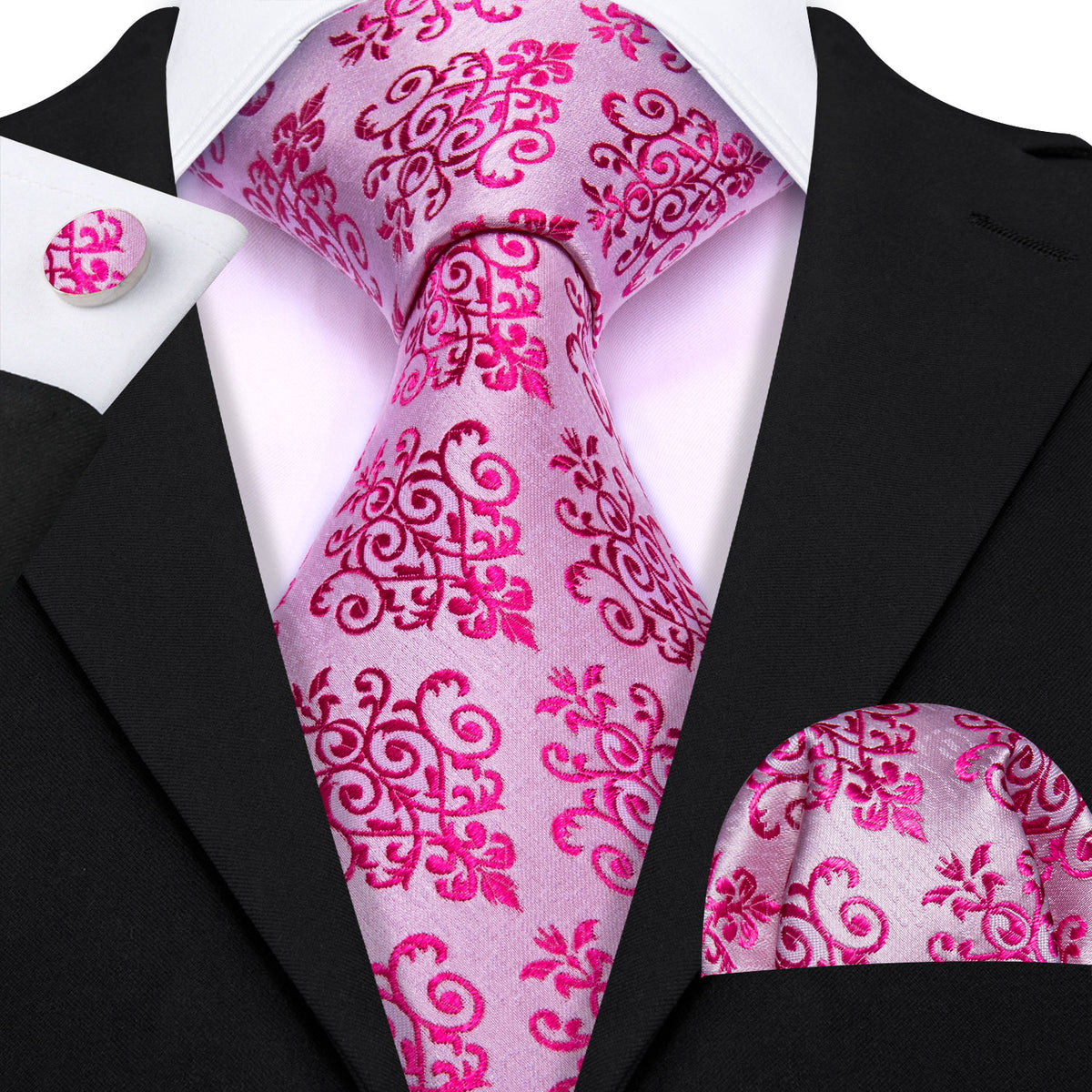 Pink Violet Silk Tie, Pocket Square and Cufflinks Set tie sets    - Sophisticated Gentlemen