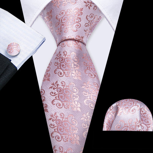 Lavender Pink Floral Tie, Pocket Square and Cufflinks Set tie sets    - Sophisticated Gentlemen