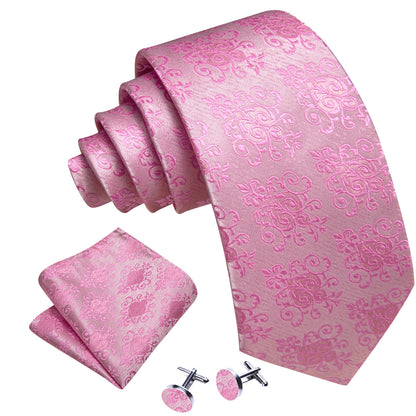 Pink Fashion Floral Silk Tie, Pocket Square and Cufflinks Set tie sets    - Sophisticated Gentlemen