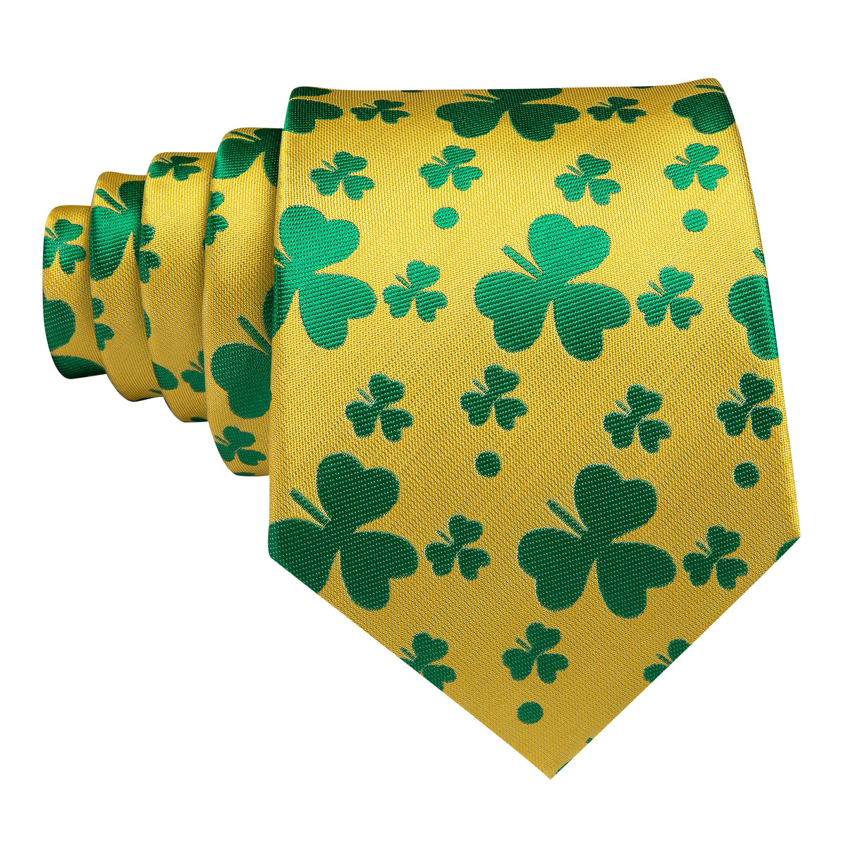 Yellow Green Clover Silk Tie, Pocket Square and Cufflinks Set tie sets    - Sophisticated Gentlemen