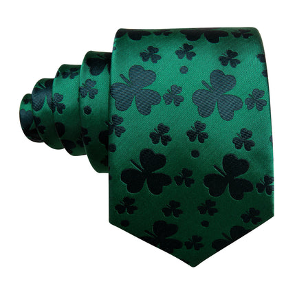 Green Clover Silk Tie, Pocket Square and Cufflinks Set tie sets    - Sophisticated Gentlemen