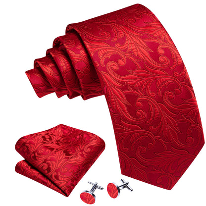 Red Floral Silk Wedding Tie, Pocket Square and Cufflinks Set tie sets    - Sophisticated Gentlemen