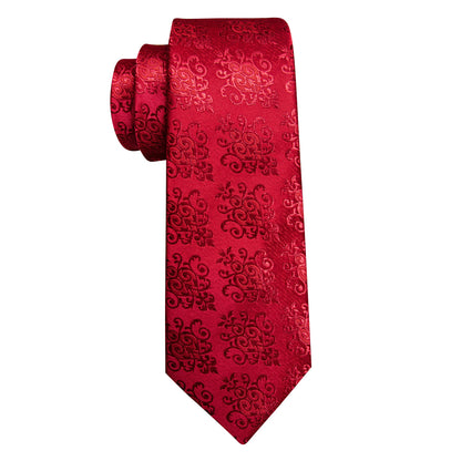 Red Novetly Floral Silk Tie, Pocket Square and Cufflinks Set tie sets    - Sophisticated Gentlemen