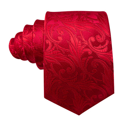 Red Strong Floral Silk Tie, Pocket Square and Cufflinks Set tie sets    - Sophisticated Gentlemen