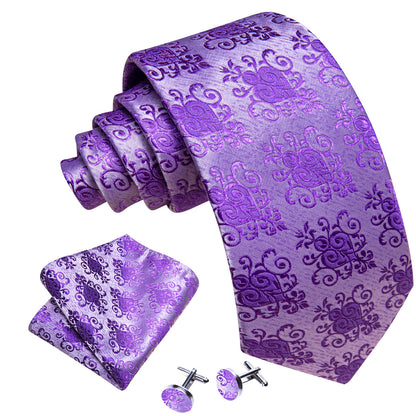 Purple Novetly Silk Dress Tie, Pocket Square and Cufflinks Set tie sets    - Sophisticated Gentlemen