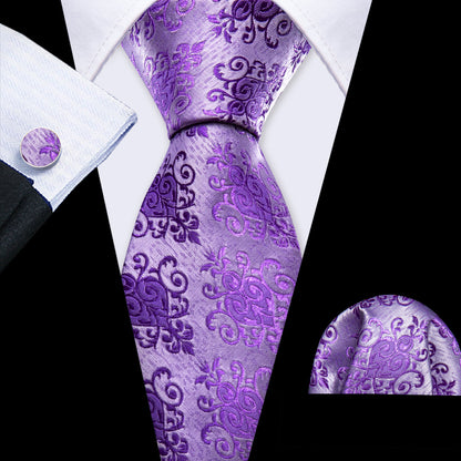 Purple Novetly Silk Dress Tie, Pocket Square and Cufflinks Set tie sets    - Sophisticated Gentlemen