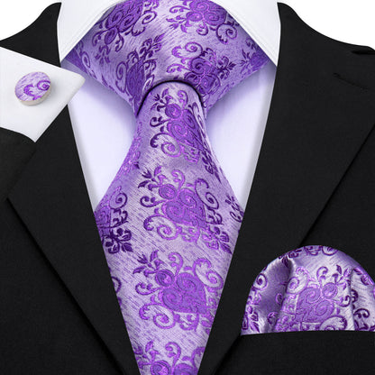 Purple Novetly Silk Dress Tie, Pocket Square and Cufflinks Set tie sets    - Sophisticated Gentlemen