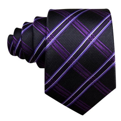 Black Purple Silk Tie, Pocket Square and Cufflinks Set tie sets    - Sophisticated Gentlemen