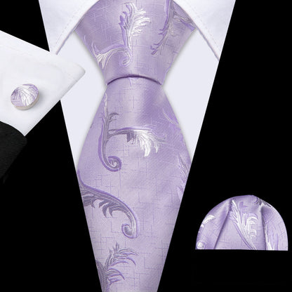 Light Purple Silk Floral Tie, Pocket Square and Cufflinks Set tie sets    - Sophisticated Gentlemen