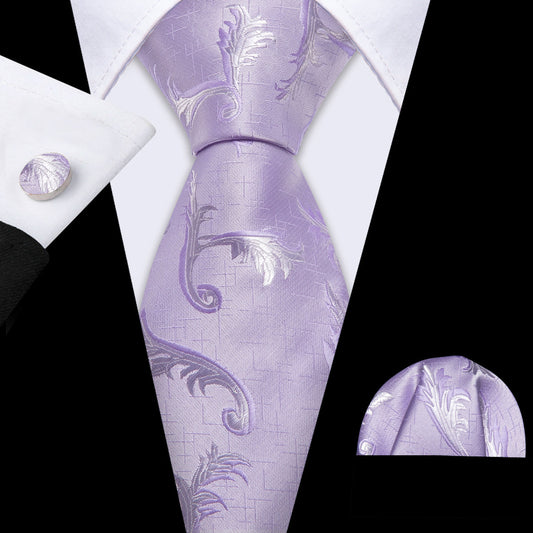 Light Purple Silk Floral Tie, Pocket Square and Cufflinks Set tie sets    - Sophisticated Gentlemen