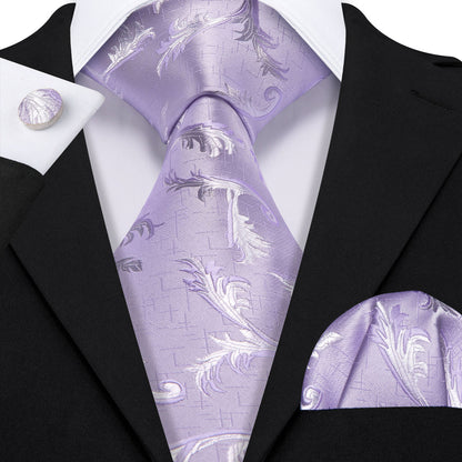Light Purple Silk Floral Tie, Pocket Square and Cufflinks Set tie sets    - Sophisticated Gentlemen