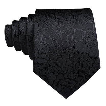 Black Floral Silk Tie, Pocket Square and Cufflinks Set tie sets    - Sophisticated Gentlemen