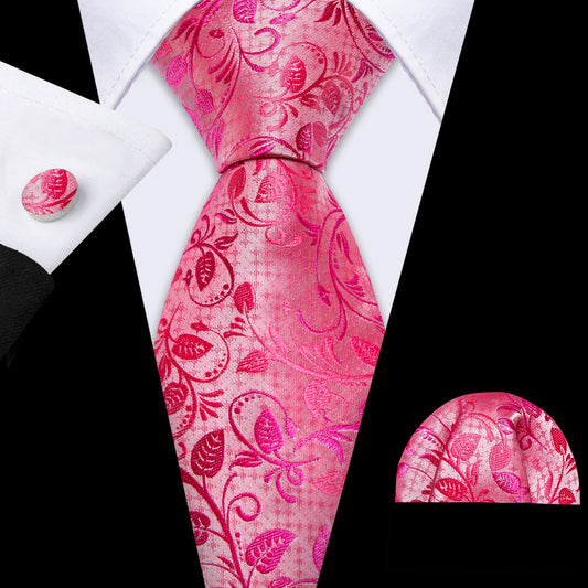 Pink Red Lilac Floral Silk Tie, Pocket Square and Cufflinks Set tie sets    - Sophisticated Gentlemen