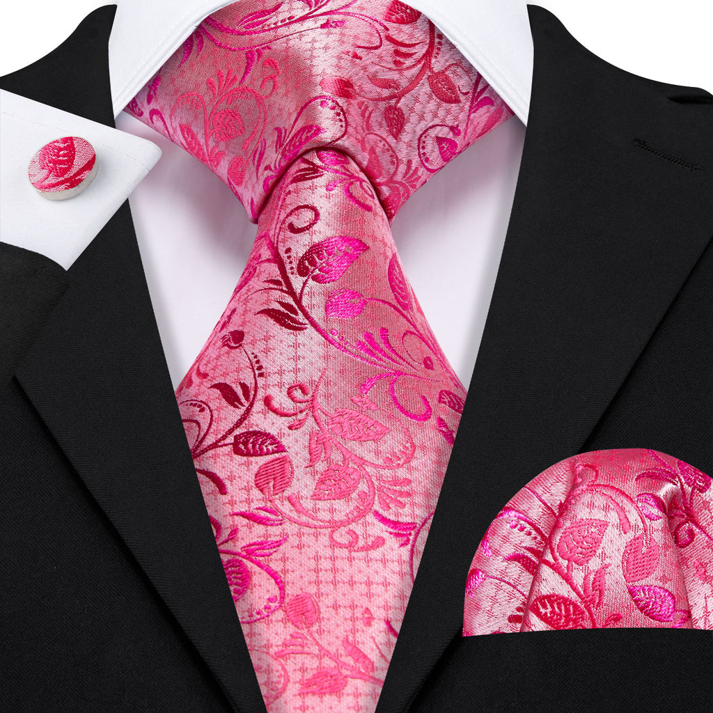 Pink Red Lilac Floral Silk Tie, Pocket Square and Cufflinks Set tie sets    - Sophisticated Gentlemen