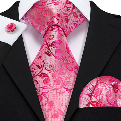 Pink Red Lilac Floral Silk Tie, Pocket Square and Cufflinks Set tie sets    - Sophisticated Gentlemen