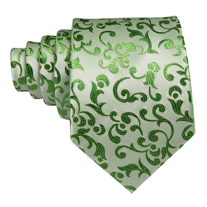 Green Floral Silk Tie, Pocket Square and Cufflinks Set tie sets    - Sophisticated Gentlemen