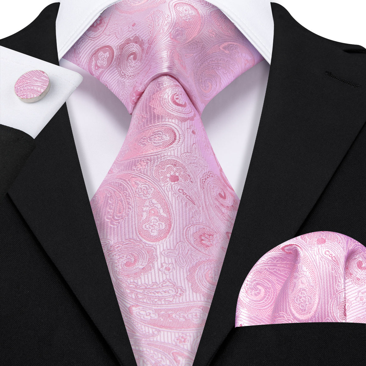Pink Classic Rose Paisley Tie, Pocket Square and Cufflinks Set tie sets    - Sophisticated Gentlemen