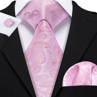 Pink Classic Rose Paisley Tie, Pocket Square and Cufflinks Set tie sets    - Sophisticated Gentlemen