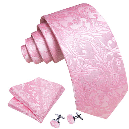 Pink Floral Silk Tie, Pocket Square and Cufflinks Set tie sets    - Sophisticated Gentlemen