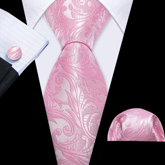 Pink Floral Silk Tie, Pocket Square and Cufflinks Set tie sets    - Sophisticated Gentlemen