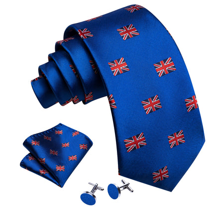 Cerulean Blue Floral Silk Tie, Pocket Square and Cufflinks Set tie sets    - Sophisticated Gentlemen