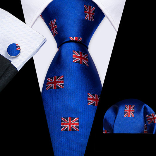 Cerulean Blue Floral Silk Tie, Pocket Square and Cufflinks Set tie sets    - Sophisticated Gentlemen