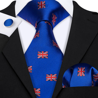 Cerulean Blue Floral Silk Tie, Pocket Square and Cufflinks Set tie sets    - Sophisticated Gentlemen