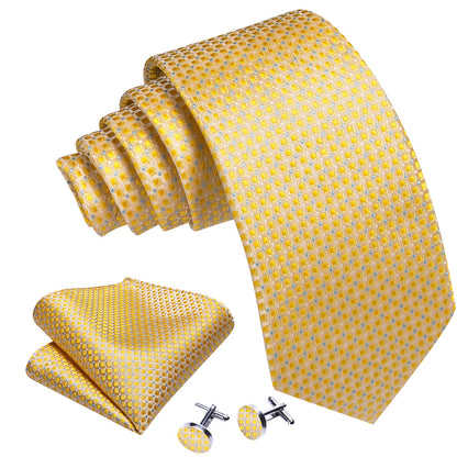 Gold Novelty Plaid Silk Tie, Pocket Square and Cufflinks Set tie sets    - Sophisticated Gentlemen