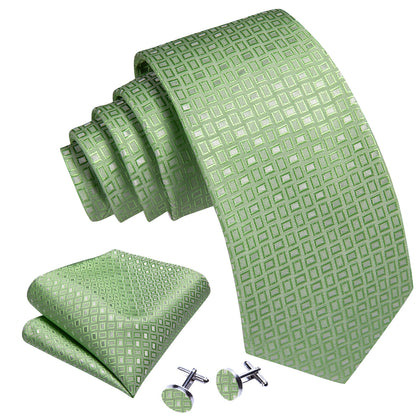 Green Plaid Silk Tie, Pocket Square and Cufflinks Set tie sets    - Sophisticated Gentlemen