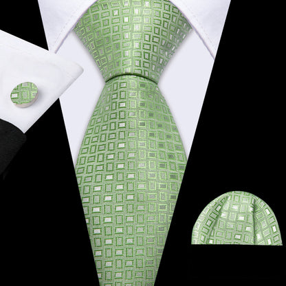 Green Plaid Silk Tie, Pocket Square and Cufflinks Set tie sets    - Sophisticated Gentlemen